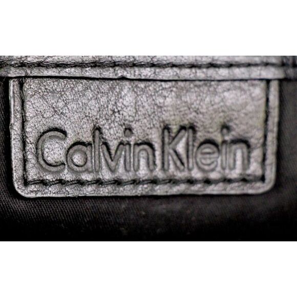 ROOMY Calvin Klein BLACK REAL LEATHER LOGO SHOULDER BAG HANDBAG TOTE HOBO PURSE - Picture 10 of 16